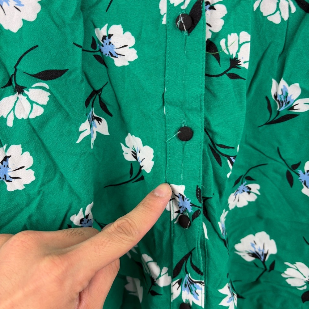 Cleo Green Floral Button-Up Blouse Peter Pan Collar Cottagecore Feminine Chic - Picture 7 of 10
